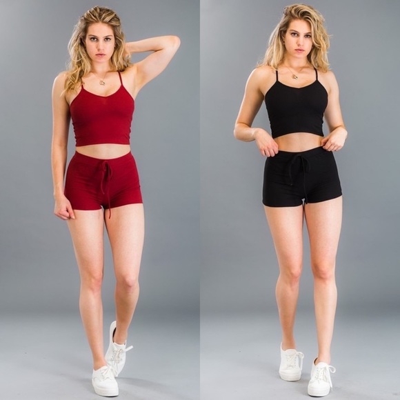(Garnet) Ribbed racer back top and shorts set - Picture 1 of 3